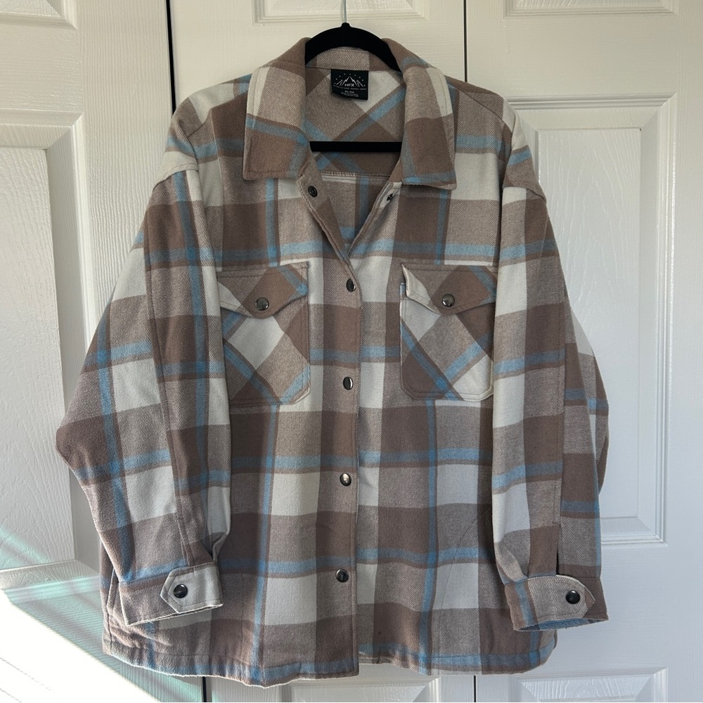 HFX Snap Button Long Sleeve Flannel Shacket Blue Gray- Size XL